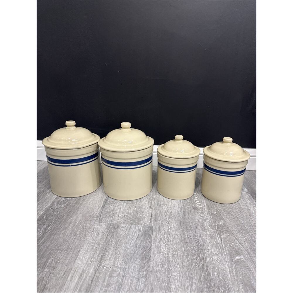 Vintage Roseville Pottery, 4 Canister w/Lid, Oven Proof, Microwave MINT